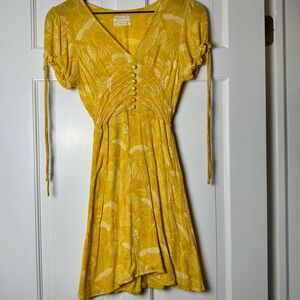 Urban Outfitters Yellow Leaf Patterned Mini Dress